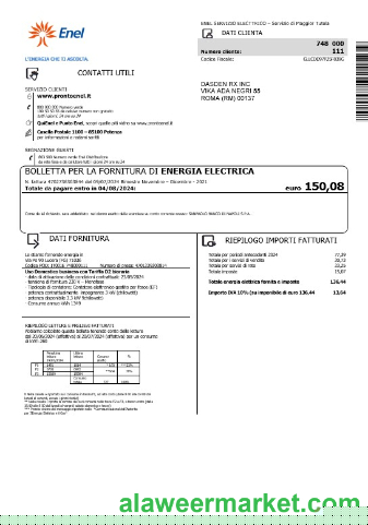 Italy Enel electricity business utility bill template in Word and PDF formats